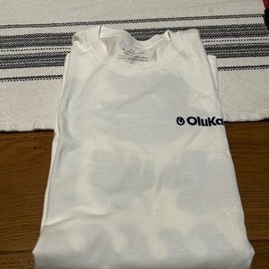 OluKai White Tee with Navy Logo